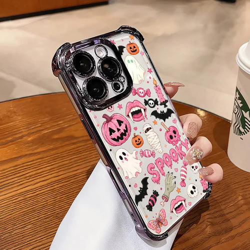 4-Corner Anti-Fall, Cute Candy Pumpkin Ghost Design, Transparent Non-Yellowing Shockproof Cover for iPhone 17 Pro Max,16 Plus,15,14,13,12,11,XR,XS & Samsung Galaxy S26,S25,S24,S23,S22, Girls' Gift.JL119, Cute Accessories